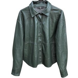 EUC 7 For All Mankind Faux Leather Jacket Top Green Size Medium
